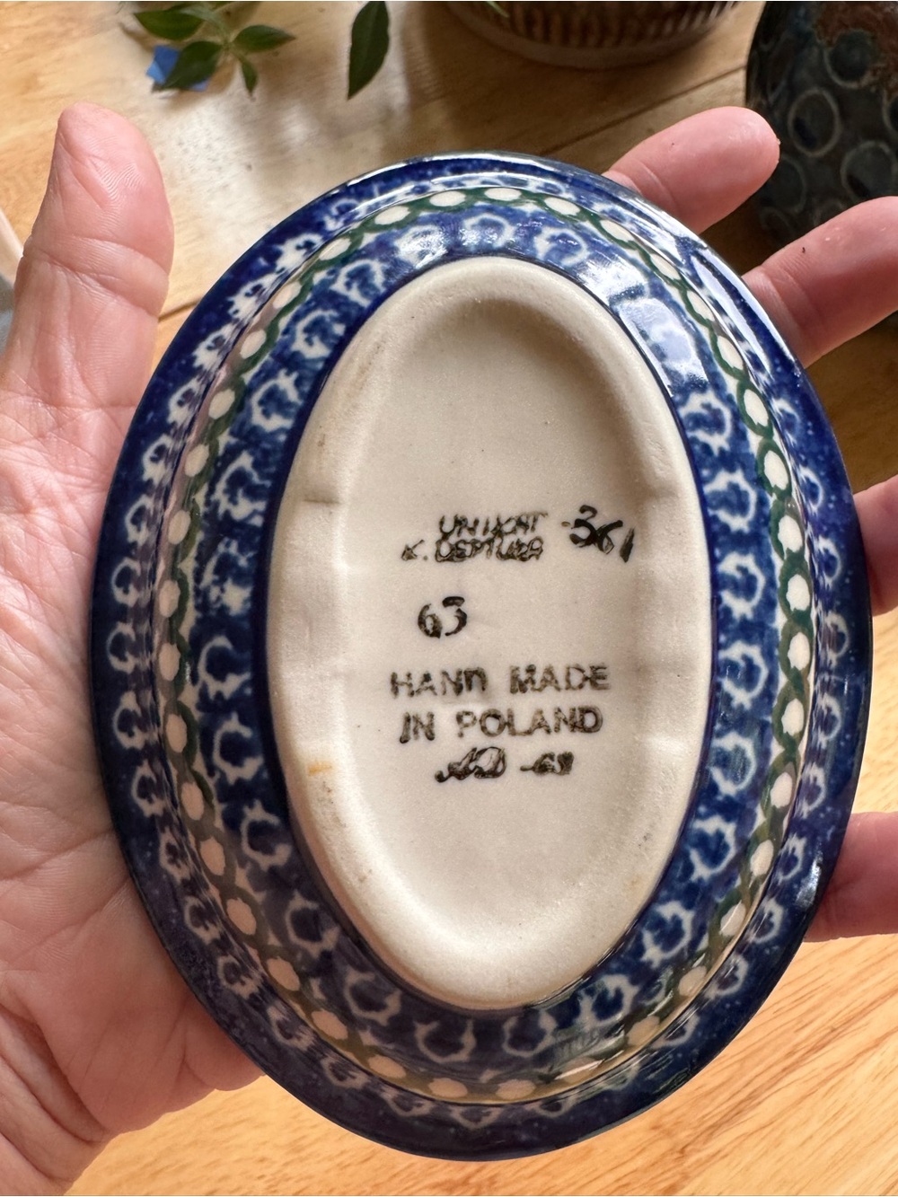 Unik Blue and Green Hand-Painted Oval Ceramic soap dish polish pottery - Picture 3 of 7
